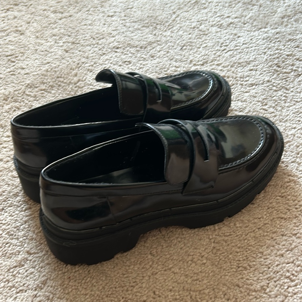 Zara Black Patent Leather Loafers